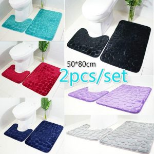 Bathroom Products |   2Pcs Non-Slip Bathroom Doormat Rugs + Toilet Mat Set Floor Carpet Shower Mat Room Comfy Washable Bathroom Products Bathroom Products