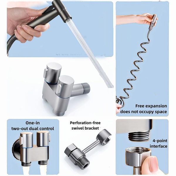 Bathroom Products |   4Pcs Wall Mounted Toilet Bidet Sprayer Set With Hose Handheld Stainless Steel Cleaning Faucet Bidet Wash Shower Set Bathroom Products Bathroom Products