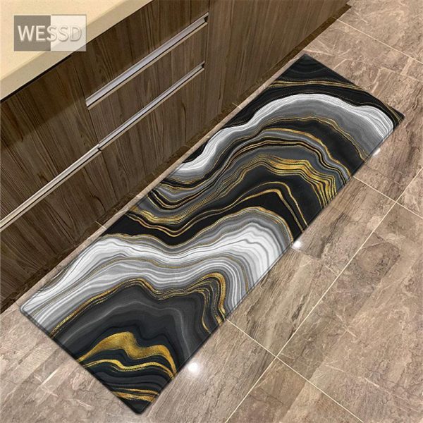 Bathroom Products |   Black Gold Marble Kitchen Mat For Floor Anti-Slip Absorbent Washable Bathroom Mat Runner Rug Bedroom Carpet Living Room Floor Mat Bathroom Products Bathroom Products