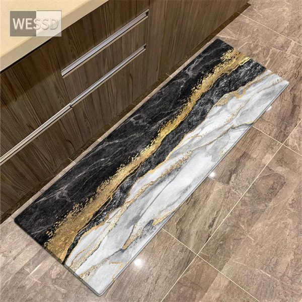 Bathroom Products |   Black Gold Marble Kitchen Mat For Floor Anti-Slip Absorbent Washable Bathroom Mat Runner Rug Bedroom Carpet Living Room Floor Mat Bathroom Products Bathroom Products