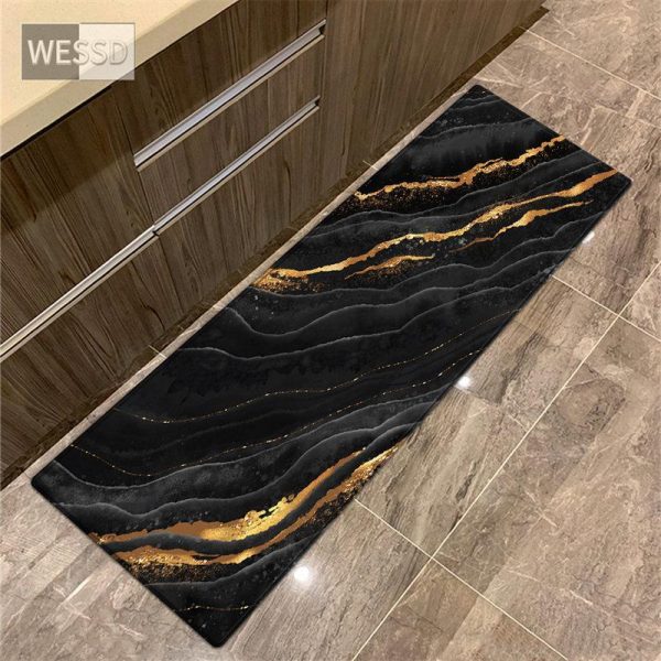 Bathroom Products |   Black Gold Marble Kitchen Mat For Floor Anti-Slip Absorbent Washable Bathroom Mat Runner Rug Bedroom Carpet Living Room Floor Mat Bathroom Products Bathroom Products