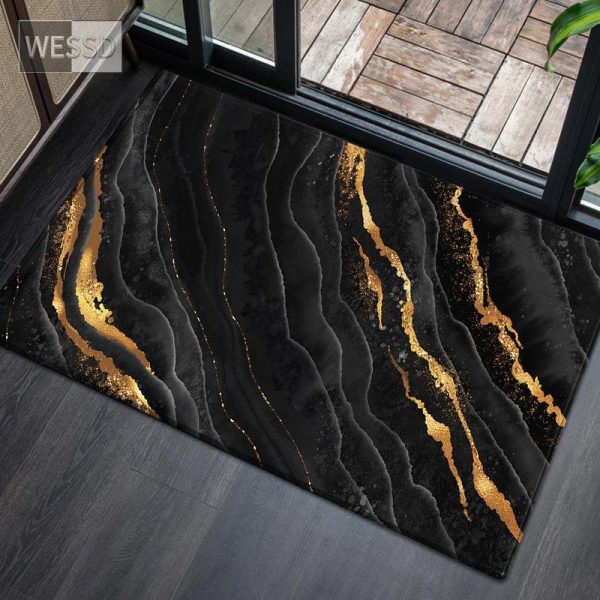 Bathroom Products |   Black Gold Marble Kitchen Mat For Floor Anti-Slip Absorbent Washable Bathroom Mat Runner Rug Bedroom Carpet Living Room Floor Mat Bathroom Products Bathroom Products