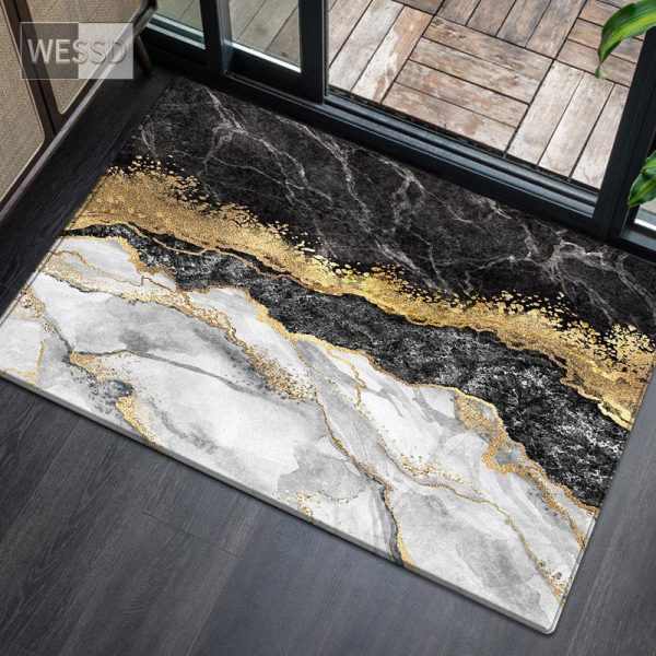 Bathroom Products |   Black Gold Marble Kitchen Mat For Floor Anti-Slip Absorbent Washable Bathroom Mat Runner Rug Bedroom Carpet Living Room Floor Mat Bathroom Products Bathroom Products