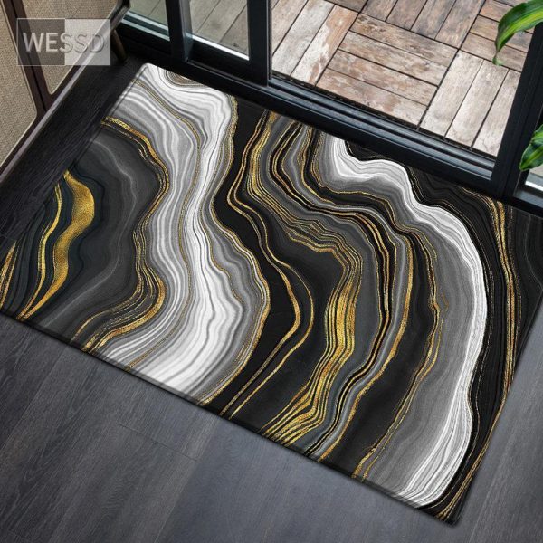 Bathroom Products |   Black Gold Marble Kitchen Mat For Floor Anti-Slip Absorbent Washable Bathroom Mat Runner Rug Bedroom Carpet Living Room Floor Mat Bathroom Products Bathroom Products