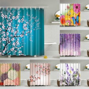 Bathroom Products |   Chinese Style Flower Branch Landscape Shower Curtain 3D Printing Sunflower Bathroom Accessories Sets Waterproof Polyester Screen Bathroom Products Bathroom Products