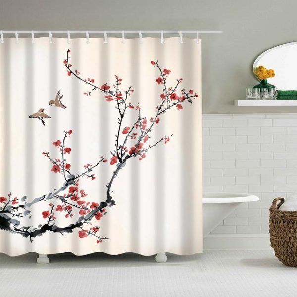 Bathroom Products |   Chinese Style Flower Branch Landscape Shower Curtain 3D Printing Sunflower Bathroom Accessories Sets Waterproof Polyester Screen Bathroom Products Bathroom Products