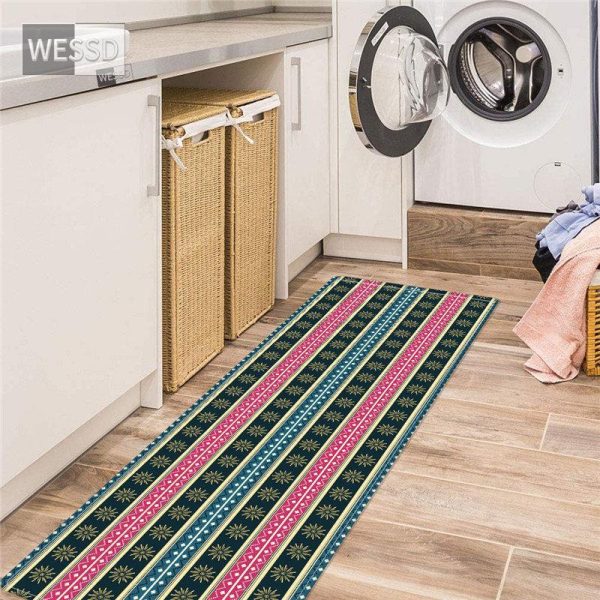 Bathroom Products |   Geometric Print Laundry Mat Absorbent Non-Slip Bathroom Runner Rug Ethnic Style Kitchen Floor Mat Boho Rug Bathroom Products Bathroom Products