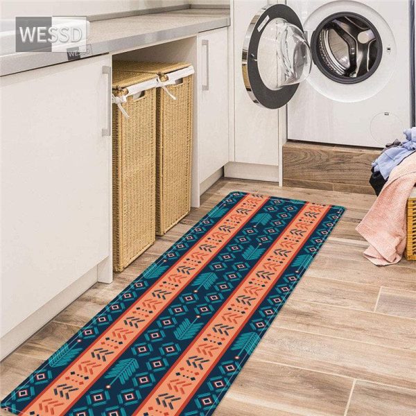 Bathroom Products |   Geometric Print Laundry Mat Absorbent Non-Slip Bathroom Runner Rug Ethnic Style Kitchen Floor Mat Boho Rug Bathroom Products Bathroom Products