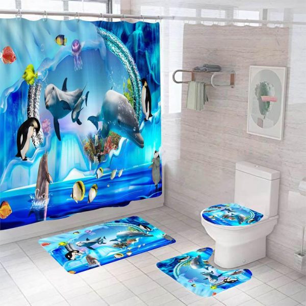 Bathroom Products |   Home Decor Waterproof Shower Curtain Set With 12 Hooks Toilet Covers Bath Mats For Bathroom Non Slip Rug Carpet Polyester Fabric Washable Bathroom Products Bathroom Products