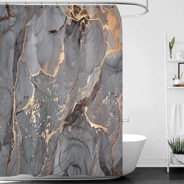 Bathroom Products |   Luxury Gold Marbling Shower Curtains Geometric Stripes Drapes For Bathroom Accessories Set Bathtub Curtain With Hooks Waterproof Bathroom Products Bathroom Products