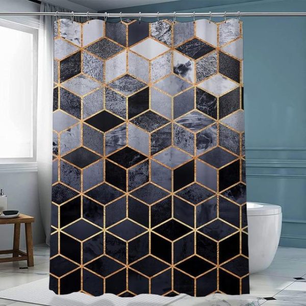 Bathroom Products |   Luxury Gold Marbling Shower Curtains Geometric Stripes Drapes For Bathroom Accessories Set Bathtub Curtain With Hooks Waterproof Bathroom Products Bathroom Products