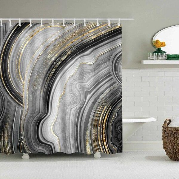 Bathroom Products |   Luxury Gold Marbling Shower Curtains Geometric Stripes Drapes For Bathroom Accessories Set Bathtub Curtain With Hooks Waterproof Bathroom Products Bathroom Products