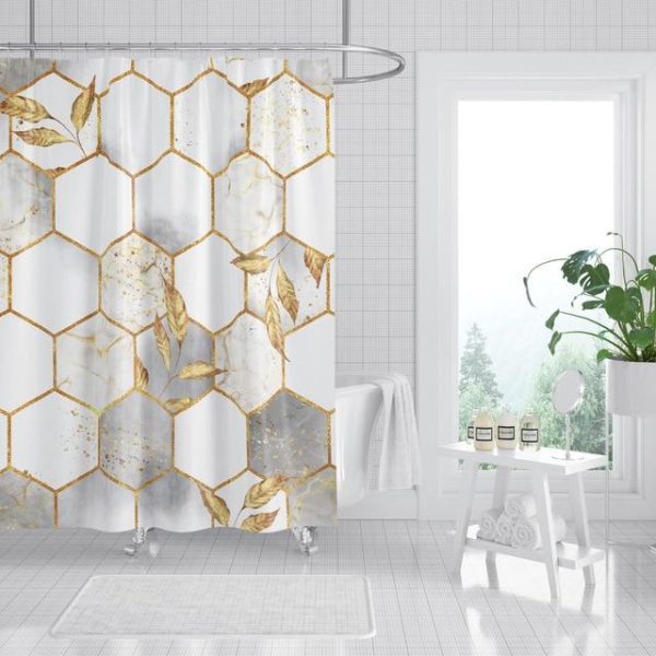 Bathroom Products |   Luxury Gold Marbling Shower Curtains Geometric Stripes Drapes For Bathroom Accessories Set Bathtub Curtain With Hooks Waterproof Bathroom Products Bathroom Products