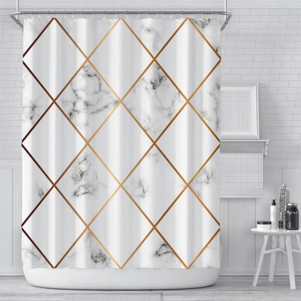 Bathroom Products |   Luxury Gold Marbling Shower Curtains Geometric Stripes Drapes For Bathroom Accessories Set Bathtub Curtain With Hooks Waterproof Bathroom Products Bathroom Products