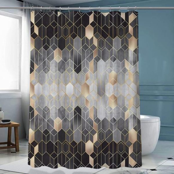 Bathroom Products |   Luxury Gold Marbling Shower Curtains Geometric Stripes Drapes For Bathroom Accessories Set Bathtub Curtain With Hooks Waterproof Bathroom Products Bathroom Products