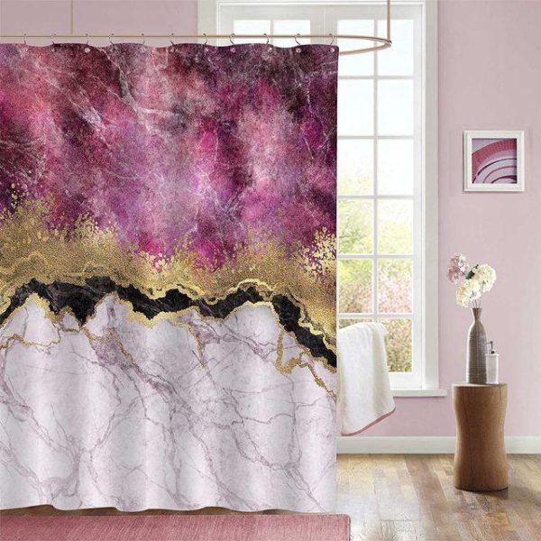 Bathroom Products |   Luxury Gold Marbling Shower Curtains Geometric Stripes Drapes For Bathroom Accessories Set Bathtub Curtain With Hooks Waterproof Bathroom Products Bathroom Products