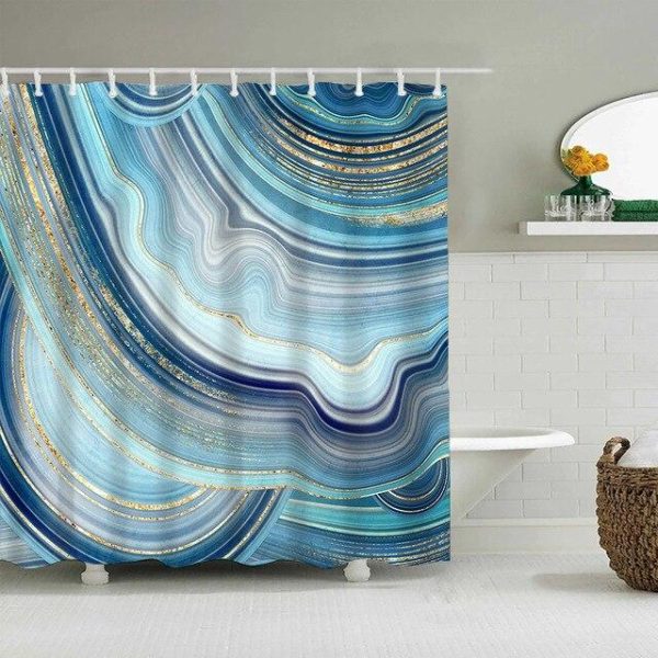 Bathroom Products |   Luxury Gold Marbling Shower Curtains Geometric Stripes Drapes For Bathroom Accessories Set Bathtub Curtain With Hooks Waterproof Bathroom Products Bathroom Products