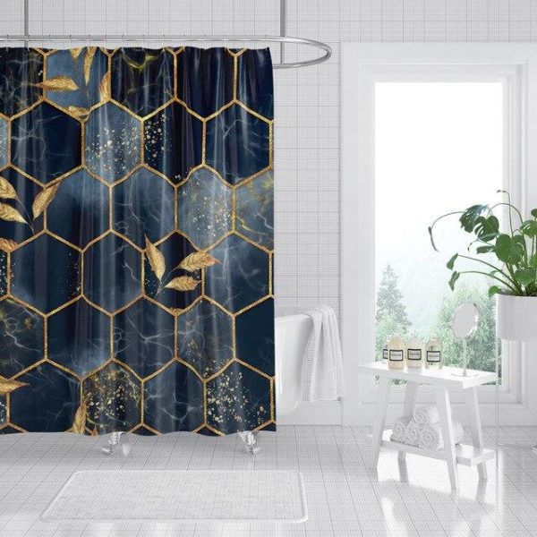 Bathroom Products |   Luxury Gold Marbling Shower Curtains Geometric Stripes Drapes For Bathroom Accessories Set Bathtub Curtain With Hooks Waterproof Bathroom Products Bathroom Products