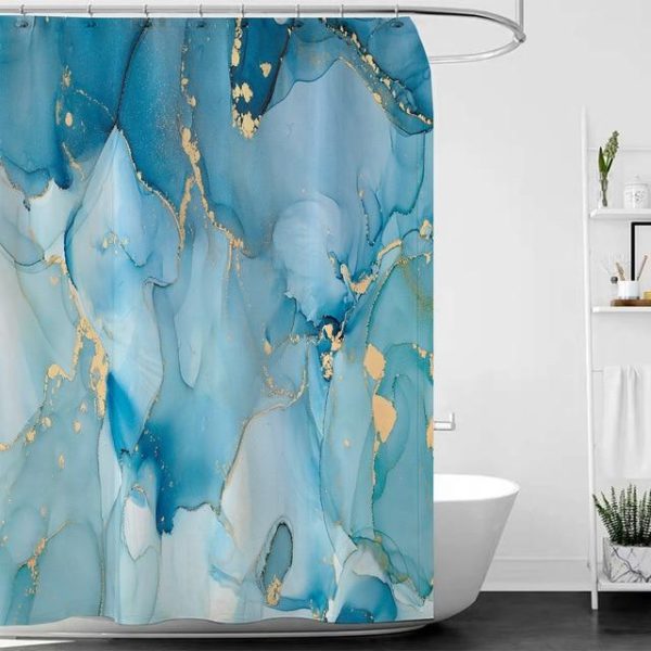 Bathroom Products |   Luxury Gold Marbling Shower Curtains Geometric Stripes Drapes For Bathroom Accessories Set Bathtub Curtain With Hooks Waterproof Bathroom Products Bathroom Products