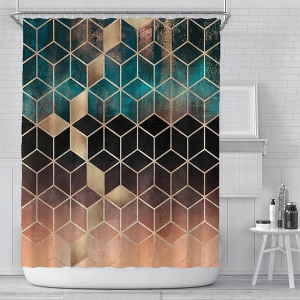 Bathroom Products |   Luxury Gold Marbling Shower Curtains Geometric Stripes Drapes For Bathroom Accessories Set Bathtub Curtain With Hooks Waterproof Bathroom Products Bathroom Products