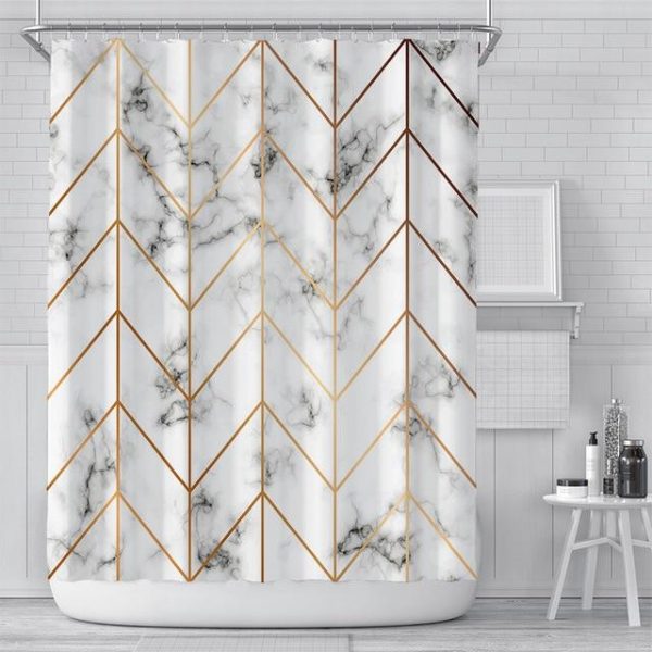 Bathroom Products |   Luxury Gold Marbling Shower Curtains Geometric Stripes Drapes For Bathroom Accessories Set Bathtub Curtain With Hooks Waterproof Bathroom Products Bathroom Products