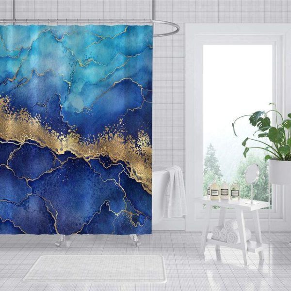 Bathroom Products |   Luxury Gold Marbling Shower Curtains Geometric Stripes Drapes For Bathroom Accessories Set Bathtub Curtain With Hooks Waterproof Bathroom Products Bathroom Products