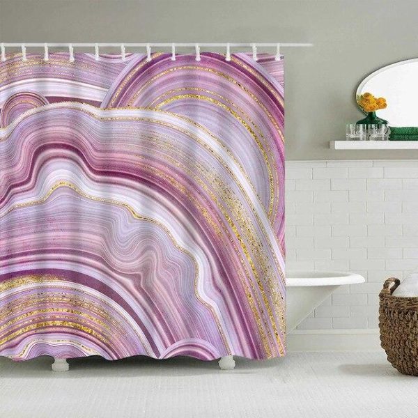 Bathroom Products |   Luxury Gold Marbling Shower Curtains Geometric Stripes Drapes For Bathroom Accessories Set Bathtub Curtain With Hooks Waterproof Bathroom Products Bathroom Products