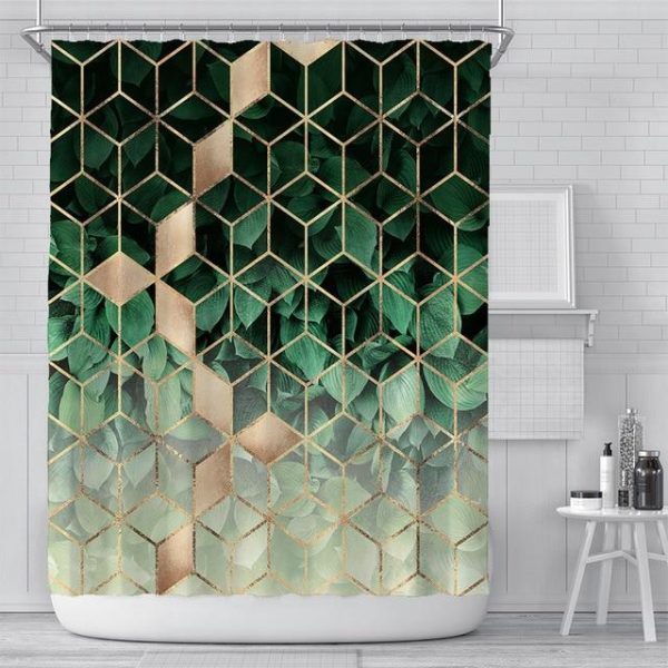 Bathroom Products |   Luxury Gold Marbling Shower Curtains Geometric Stripes Drapes For Bathroom Accessories Set Bathtub Curtain With Hooks Waterproof Bathroom Products Bathroom Products