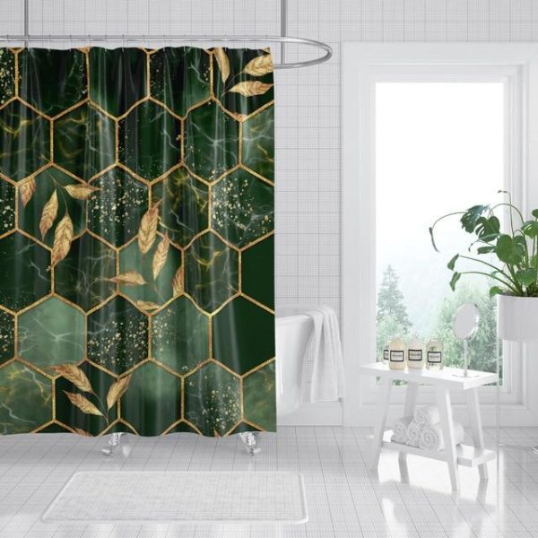 Bathroom Products |   Luxury Gold Marbling Shower Curtains Geometric Stripes Drapes For Bathroom Accessories Set Bathtub Curtain With Hooks Waterproof Bathroom Products Bathroom Products