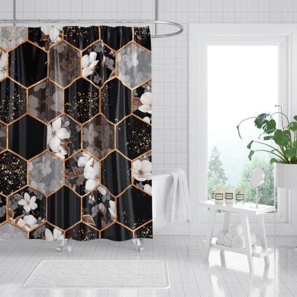 Bathroom Products |   Luxury Gold Marbling Shower Curtains Geometric Stripes Drapes For Bathroom Accessories Set Bathtub Curtain With Hooks Waterproof Bathroom Products Bathroom Products