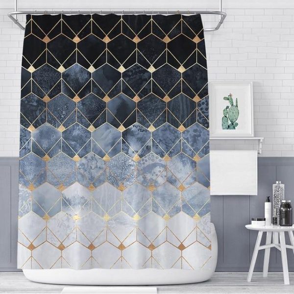 Bathroom Products |   Luxury Gold Marbling Shower Curtains Geometric Stripes Drapes For Bathroom Accessories Set Bathtub Curtain With Hooks Waterproof Bathroom Products Bathroom Products