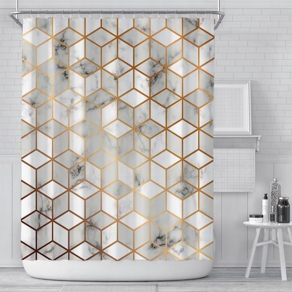 Bathroom Products |   Luxury Gold Marbling Shower Curtains Geometric Stripes Drapes For Bathroom Accessories Set Bathtub Curtain With Hooks Waterproof Bathroom Products Bathroom Products