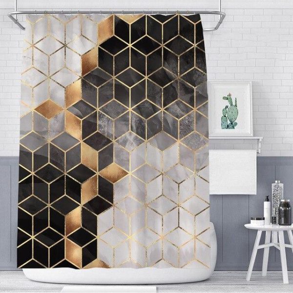 Bathroom Products |   Luxury Gold Marbling Shower Curtains Geometric Stripes Drapes For Bathroom Accessories Set Bathtub Curtain With Hooks Waterproof Bathroom Products Bathroom Products