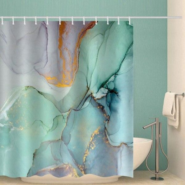 Bathroom Products |   Luxury Gold Marbling Shower Curtains Geometric Stripes Drapes For Bathroom Accessories Set Bathtub Curtain With Hooks Waterproof Bathroom Products Bathroom Products