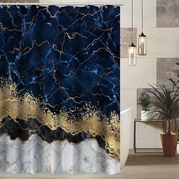 Bathroom Products |   Luxury Gold Marbling Shower Curtains Geometric Stripes Drapes For Bathroom Accessories Set Bathtub Curtain With Hooks Waterproof Bathroom Products Bathroom Products