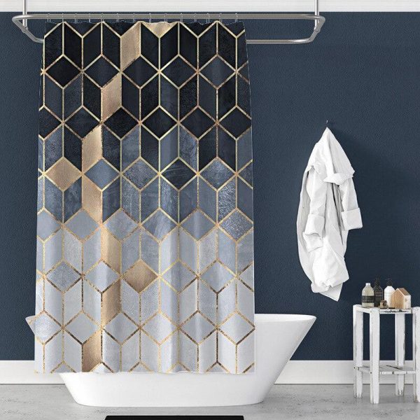 Bathroom Products |   Luxury Gold Marbling Shower Curtains Geometric Stripes Drapes For Bathroom Accessories Set Bathtub Curtain With Hooks Waterproof Bathroom Products Bathroom Products