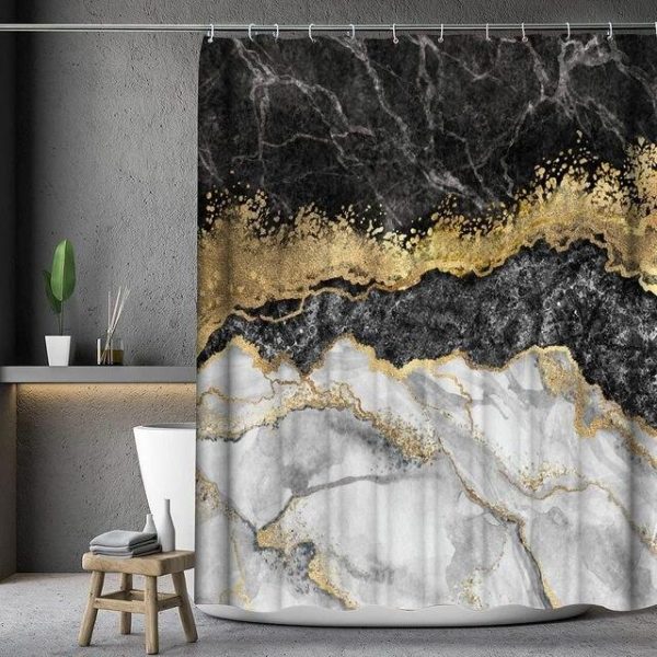 Bathroom Products |   Luxury Gold Marbling Shower Curtains Geometric Stripes Drapes For Bathroom Accessories Set Bathtub Curtain With Hooks Waterproof Bathroom Products Bathroom Products