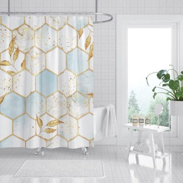 Bathroom Products |   Luxury Gold Marbling Shower Curtains Geometric Stripes Drapes For Bathroom Accessories Set Bathtub Curtain With Hooks Waterproof Bathroom Products Bathroom Products