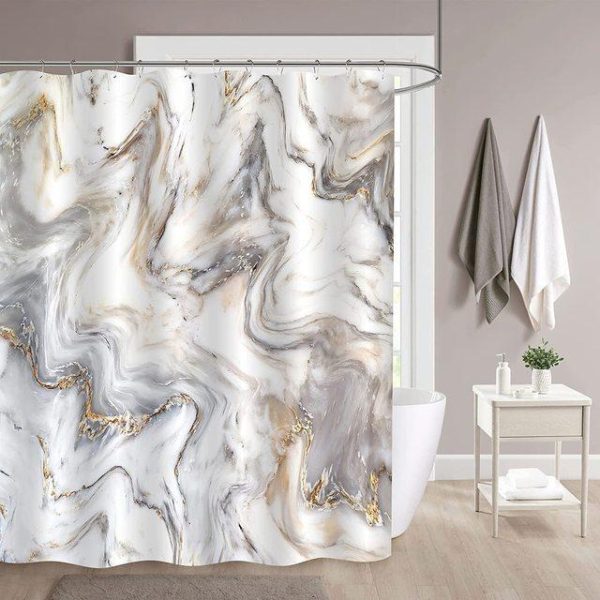 Bathroom Products |   Luxury Gold Marbling Shower Curtains Geometric Stripes Drapes For Bathroom Accessories Set Bathtub Curtain With Hooks Waterproof Bathroom Products Bathroom Products