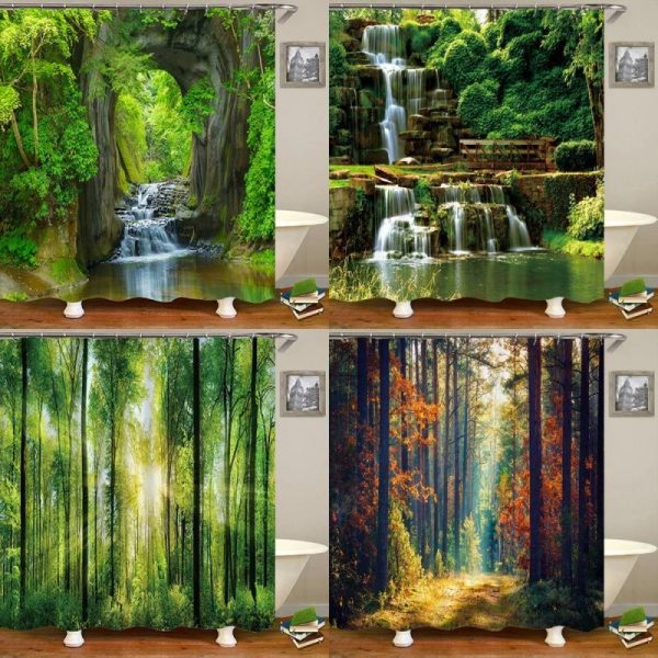 Bathroom Products |   Modern 3D Printing Forest Shower Curtain Green Plant Tree Landscape Bath Curtain With Hooks For Bathroom Waterproof Scenery Bathroom Products Bathroom Products