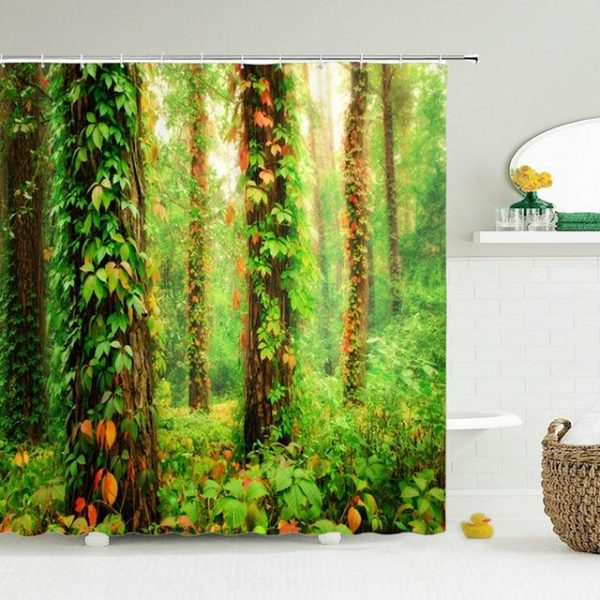 Bathroom Products |   Modern 3D Printing Forest Shower Curtain Green Plant Tree Landscape Bath Curtain With Hooks For Bathroom Waterproof Scenery Bathroom Products Bathroom Products