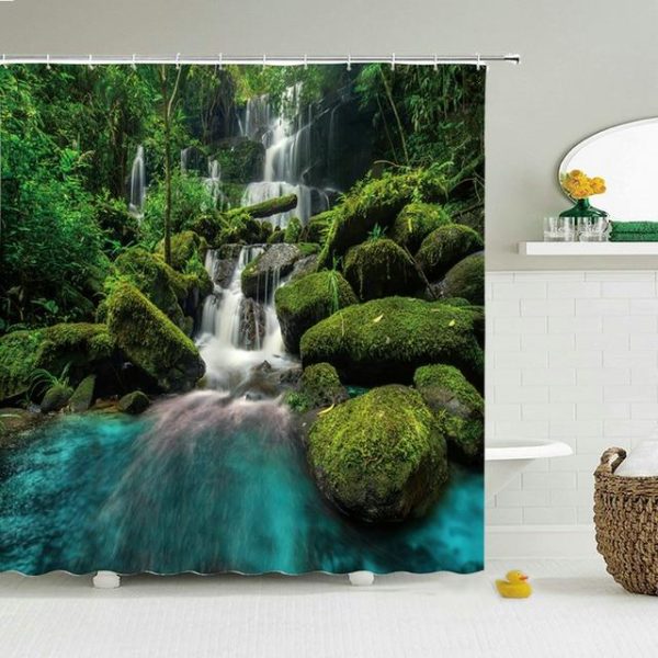 Bathroom Products |   Modern 3D Printing Forest Shower Curtain Green Plant Tree Landscape Bath Curtain With Hooks For Bathroom Waterproof Scenery Bathroom Products Bathroom Products