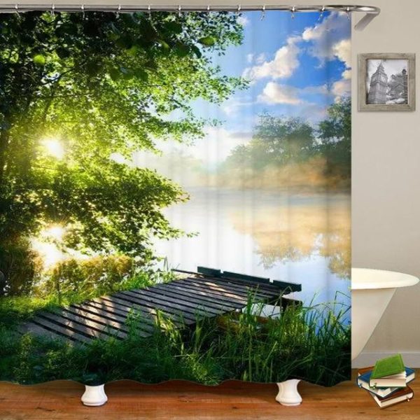 Bathroom Products |   Modern 3D Printing Forest Shower Curtain Green Plant Tree Landscape Bath Curtain With Hooks For Bathroom Waterproof Scenery Bathroom Products Bathroom Products