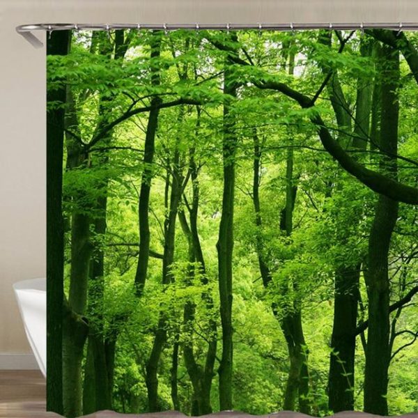 Bathroom Products |   Modern 3D Printing Forest Shower Curtain Green Plant Tree Landscape Bath Curtain With Hooks For Bathroom Waterproof Scenery Bathroom Products Bathroom Products