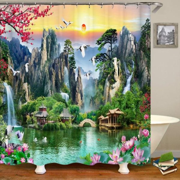 Bathroom Products |   Modern 3D Printing Forest Shower Curtain Green Plant Tree Landscape Bath Curtain With Hooks For Bathroom Waterproof Scenery Bathroom Products Bathroom Products