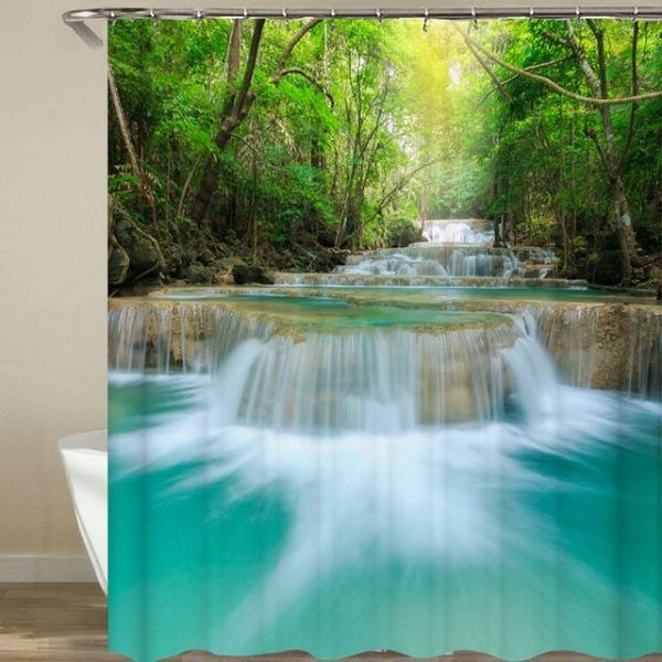 Bathroom Products |   Modern 3D Printing Forest Shower Curtain Green Plant Tree Landscape Bath Curtain With Hooks For Bathroom Waterproof Scenery Bathroom Products Bathroom Products