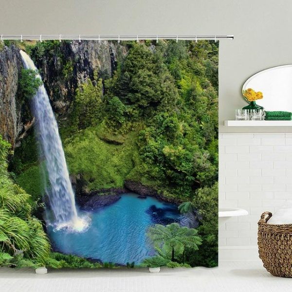 Bathroom Products |   Modern 3D Printing Forest Shower Curtain Green Plant Tree Landscape Bath Curtain With Hooks For Bathroom Waterproof Scenery Bathroom Products Bathroom Products