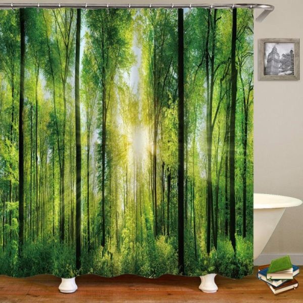 Bathroom Products |   Modern 3D Printing Forest Shower Curtain Green Plant Tree Landscape Bath Curtain With Hooks For Bathroom Waterproof Scenery Bathroom Products Bathroom Products