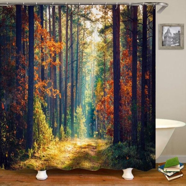 Bathroom Products |   Modern 3D Printing Forest Shower Curtain Green Plant Tree Landscape Bath Curtain With Hooks For Bathroom Waterproof Scenery Bathroom Products Bathroom Products