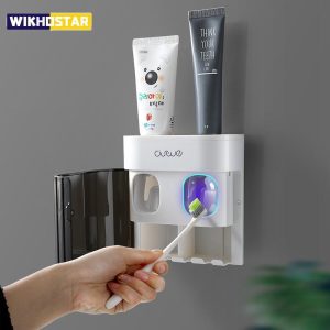 Bathroom Products |   Multifunction Wall Mounted Automatic Toothpaste Dispenser Squeezer Toothbrush Holder Bathroom Accessories Set Storage Rack Bathroom Products Bathroom Products